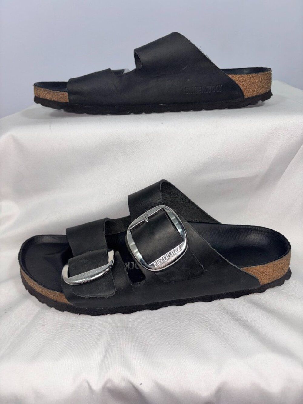 Birkenstock Big Buckle Arizona Black Oiled Leather Slide Sandals Size 41